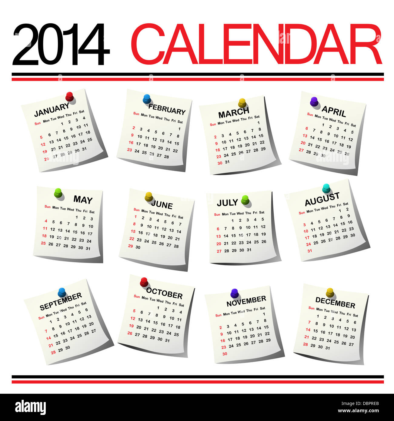 2014 Calendar against white background Stock Photo