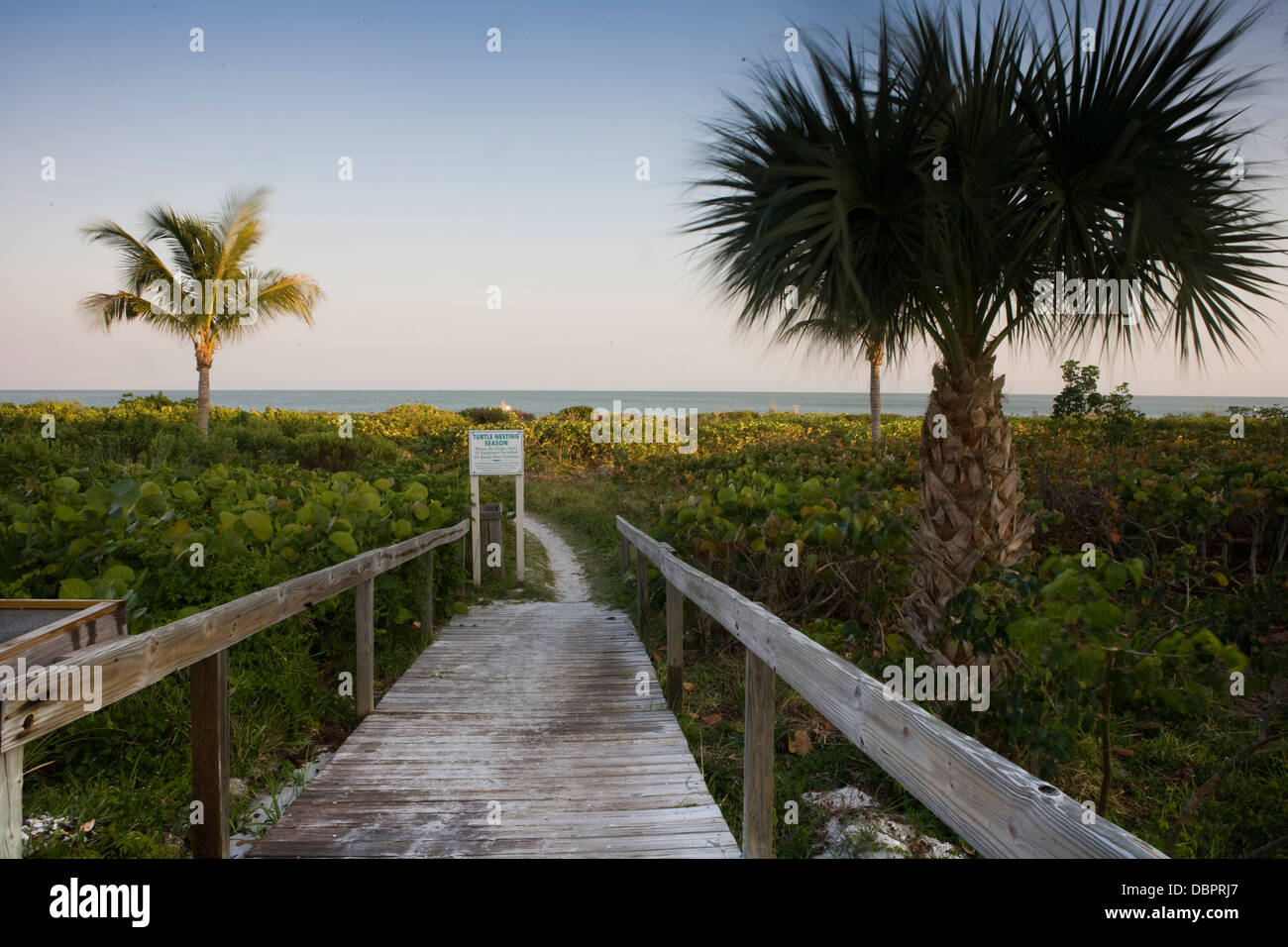 Boardwalk on to beach, Sanibel Island, Florida Stock Photo