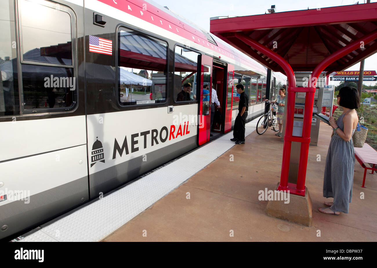 Morning commuters use public transportation Metro-Rail train as a newly ...