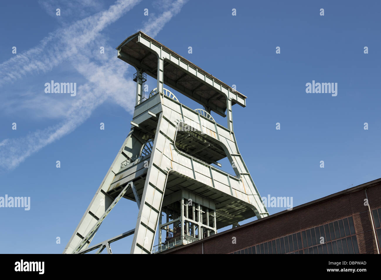 Coal mine headframe above an underground mine shaft, Herne is located in the Ruhr area in Germany. Stock Photo