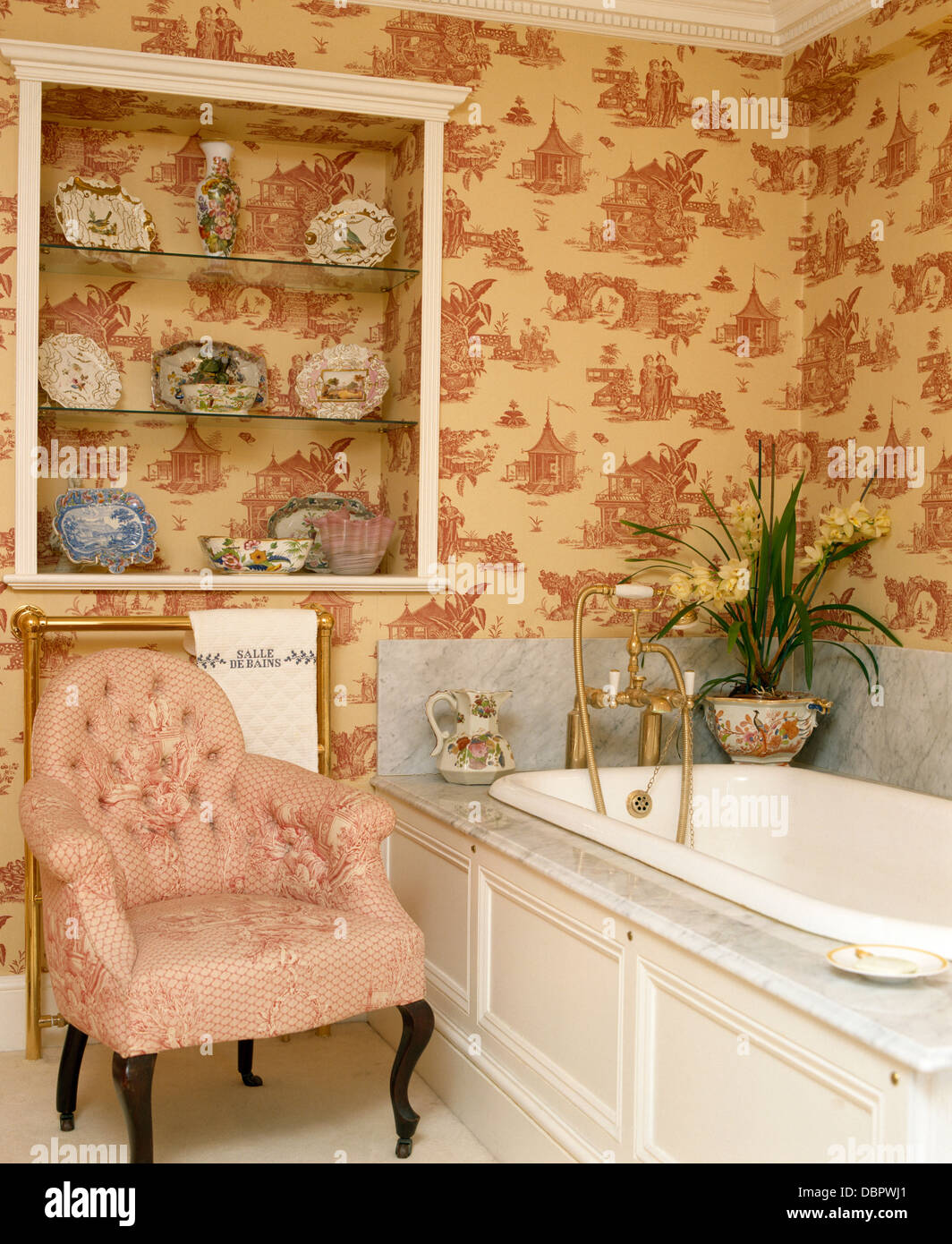 classic toile wallpaper in blush pink  bird and vines  COPPER CORNERS