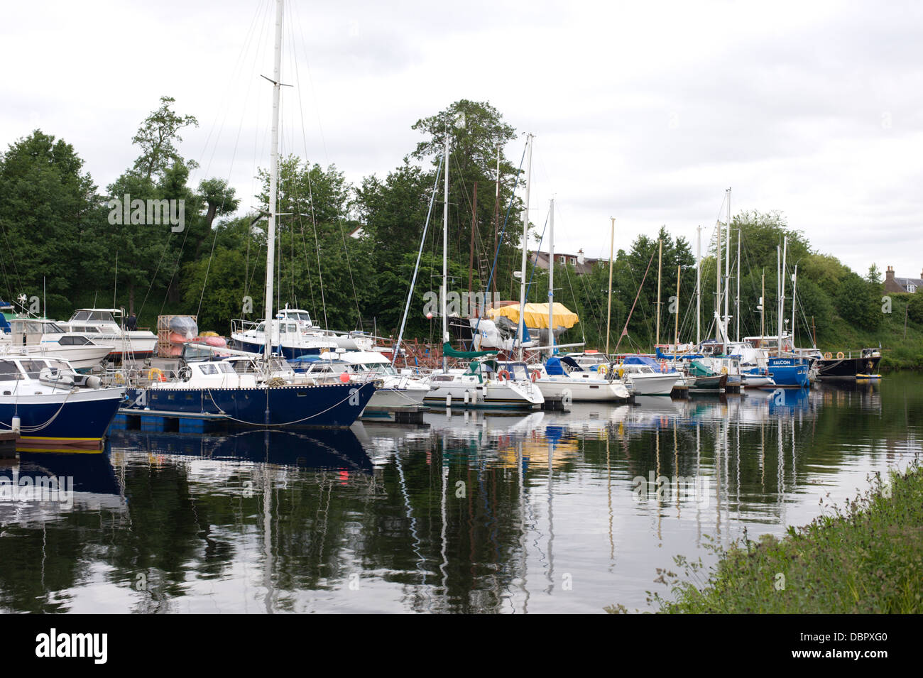 Boats moored on the Caledonian Canal at Inverness Scotland Stock Photo