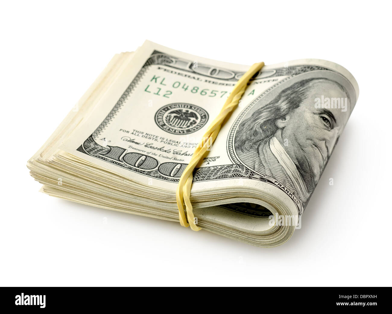Dollar bills tied with a rubber band isolated on a white background Stock Photo