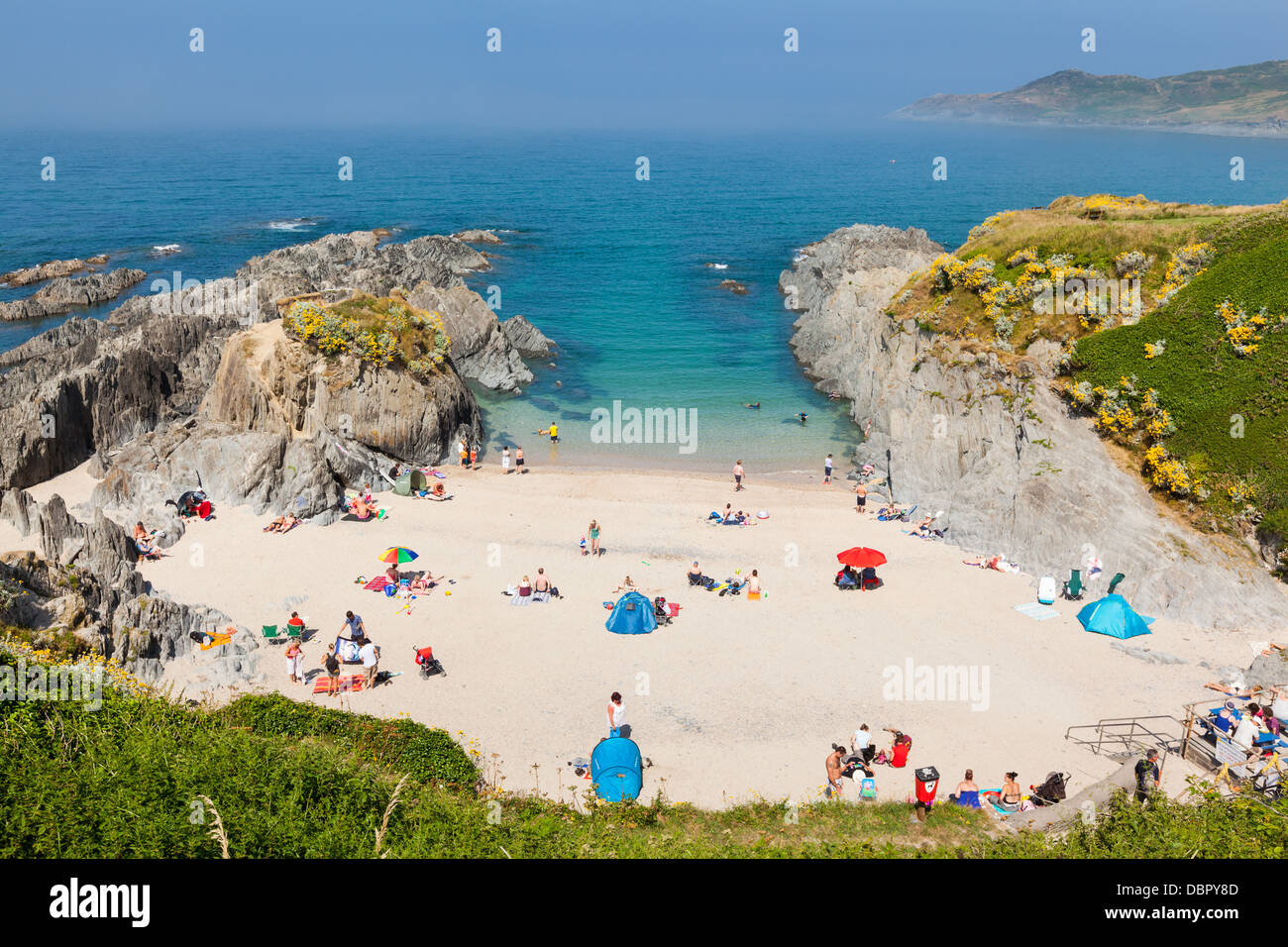 Barricane Beach, a small sheltered cove near Woolacombe in North Devon, UK Stock Photo