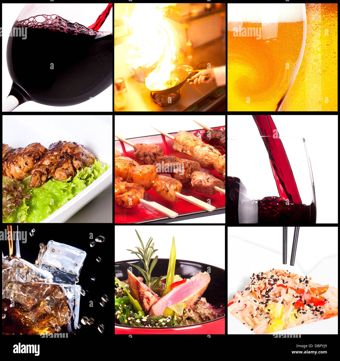 Collection of different meat dishes and alcohol drinks Stock Photo Alamy