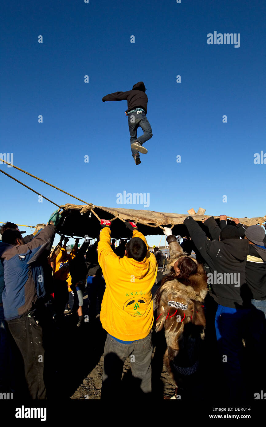 Blanket toss at Inupiat Nalukataq Whaling Festival, Barrow Alaska