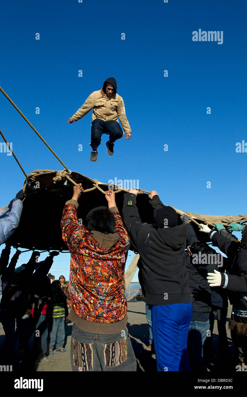 Blanket toss at Inupiat Nalukataq Whaling Festival, Barrow Alaska