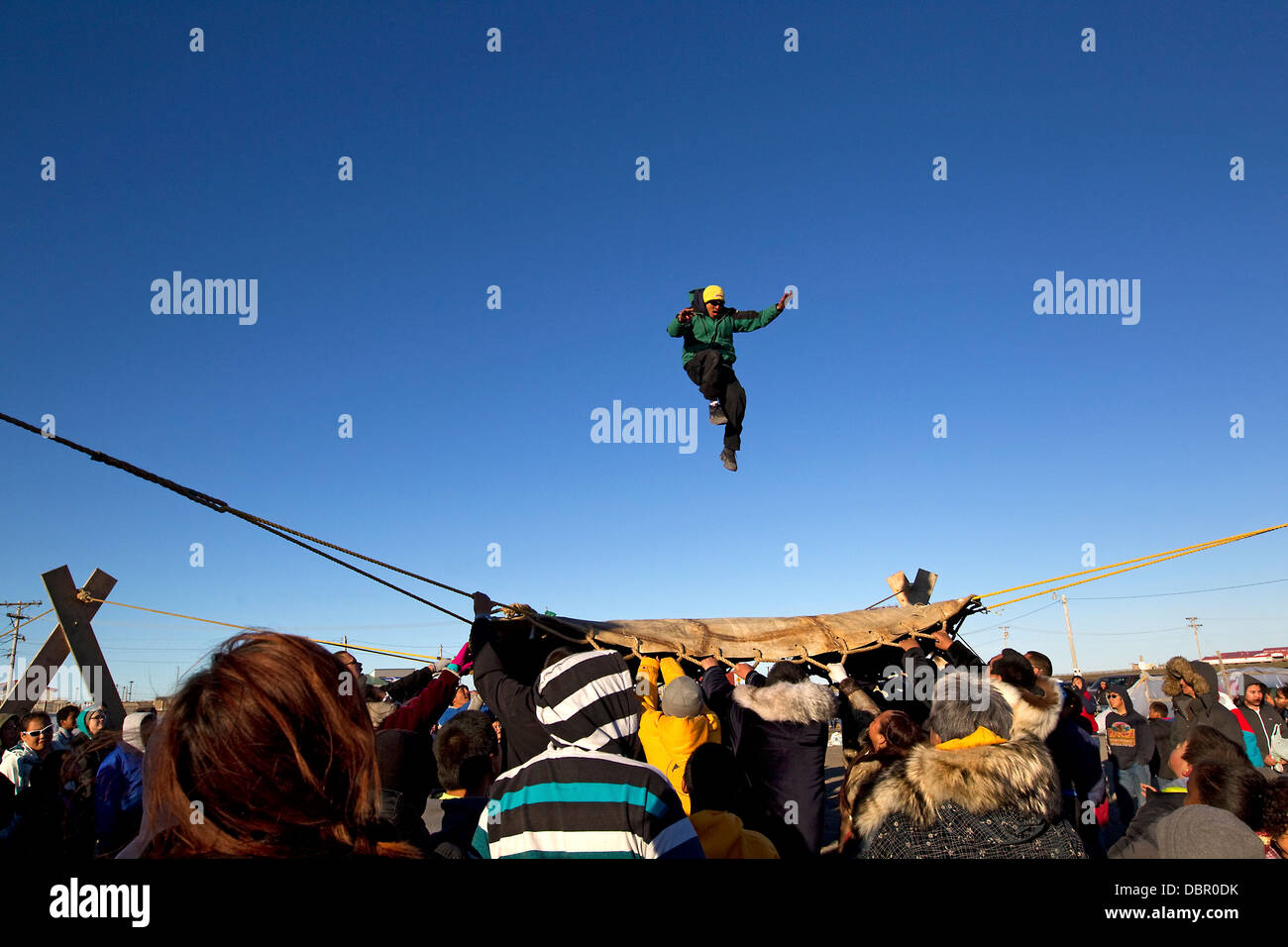 Blanket toss at Inupiat Nalukataq Whaling Festival, Barrow Alaska