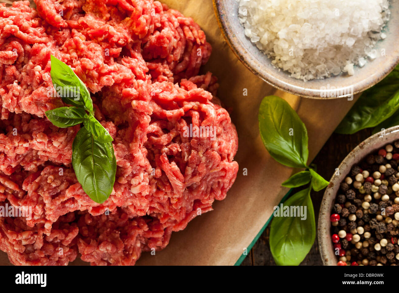 Organic Raw Grass Fed Ground Beef on Butcher Paper Stock Photo Alamy