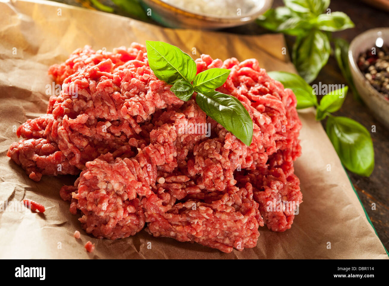 Organic Raw Grass Fed Ground Beef on Butcher Paper Stock Photo Alamy