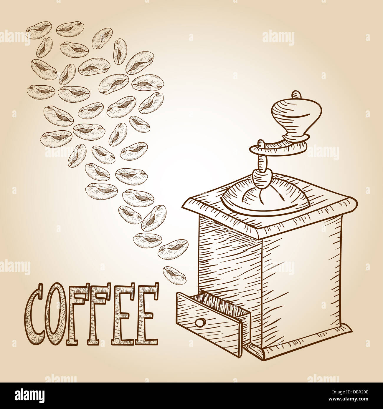 Vintage coffee beans and grinder. This vector illustration is layered ...