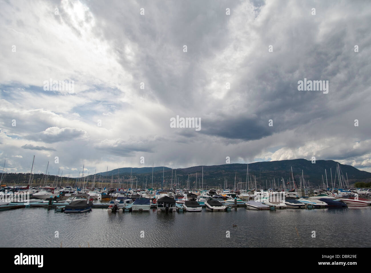 Kelowna harbor as storm clouds approach. Stock Photo