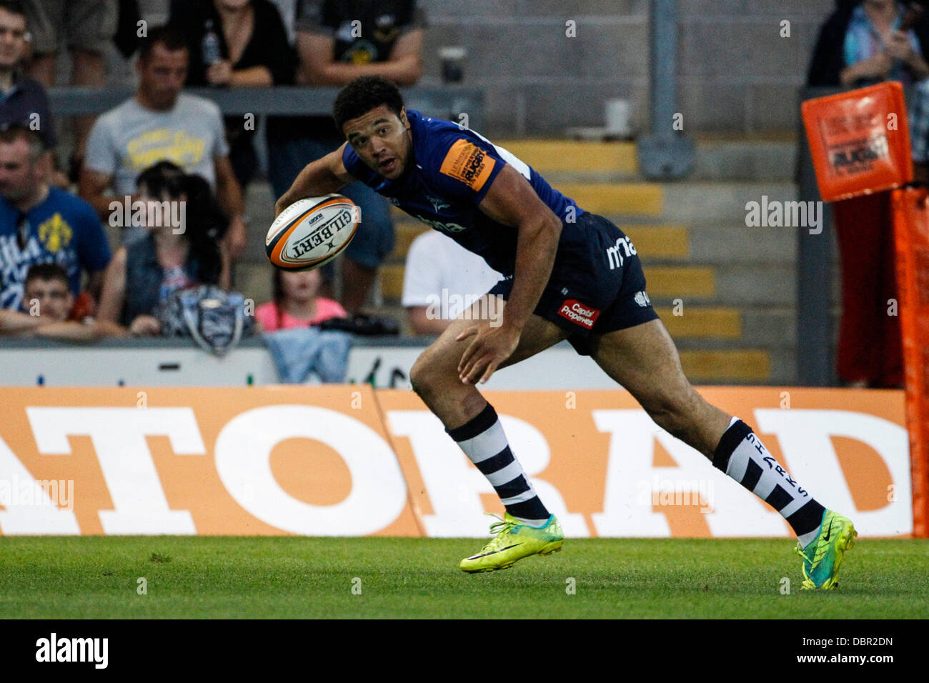 Northampton, UK. 02nd Aug, 2013. Josh FOWLES of Sale Sharks during the J.P.Morgan Premiership Rugby 7's Group B qualifying leg from Franklin's Gardens. Final score: Northampton Saints 22-24 Sale Sharks. Credit:  Action Plus Sports/Alamy Live News Stock Photo