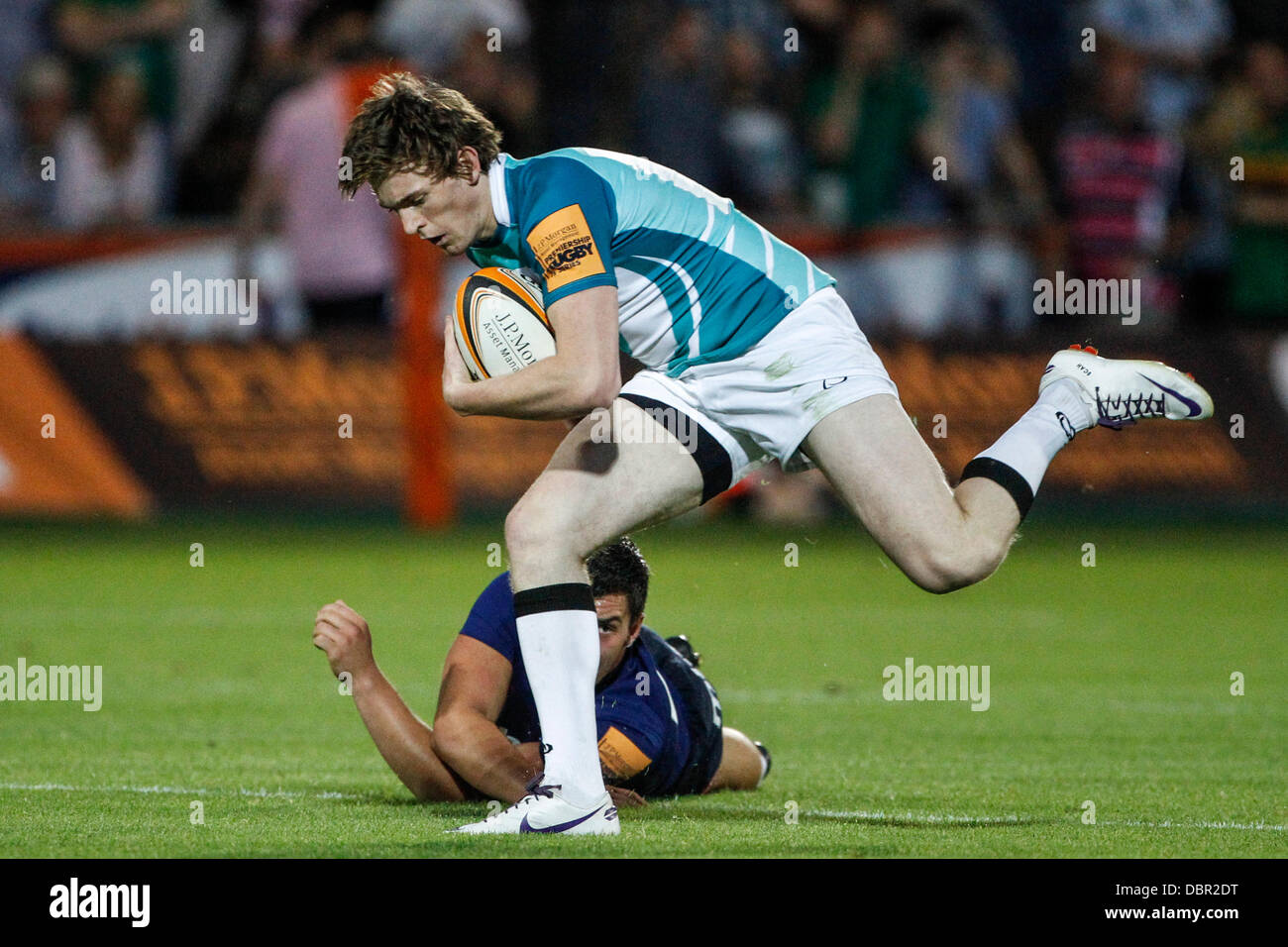Northampton, UK. 02nd Aug, 2013. Simon HAMMERSLEY of Newcastle FALCONS during the J.P.Morgan Premiership Rugby 7's Group B qualifying leg from Franklin's Gardens. Final score: Newcastle Falcons 12-5 Sale Sharks. Credit:  Action Plus Sports/Alamy Live News Stock Photo