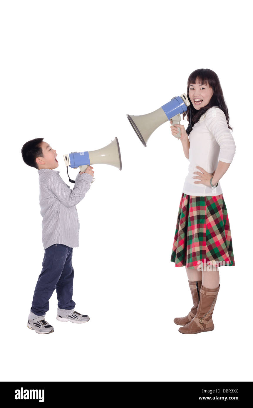 Mother and child using megaphone Stock Photo Alamy