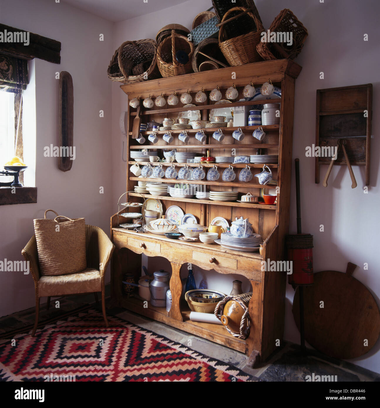 Collection Of Vintage Baskets On Large Antique Pine Dresser With