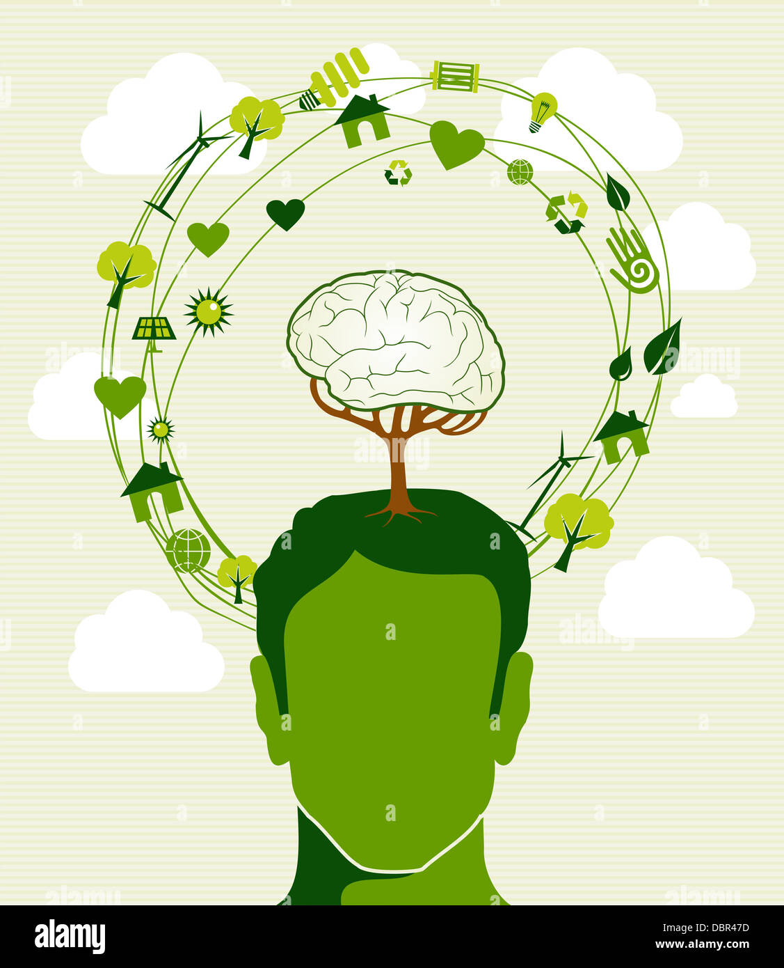 Human head,tree brain green icons recycling ideas. This illustration is ...