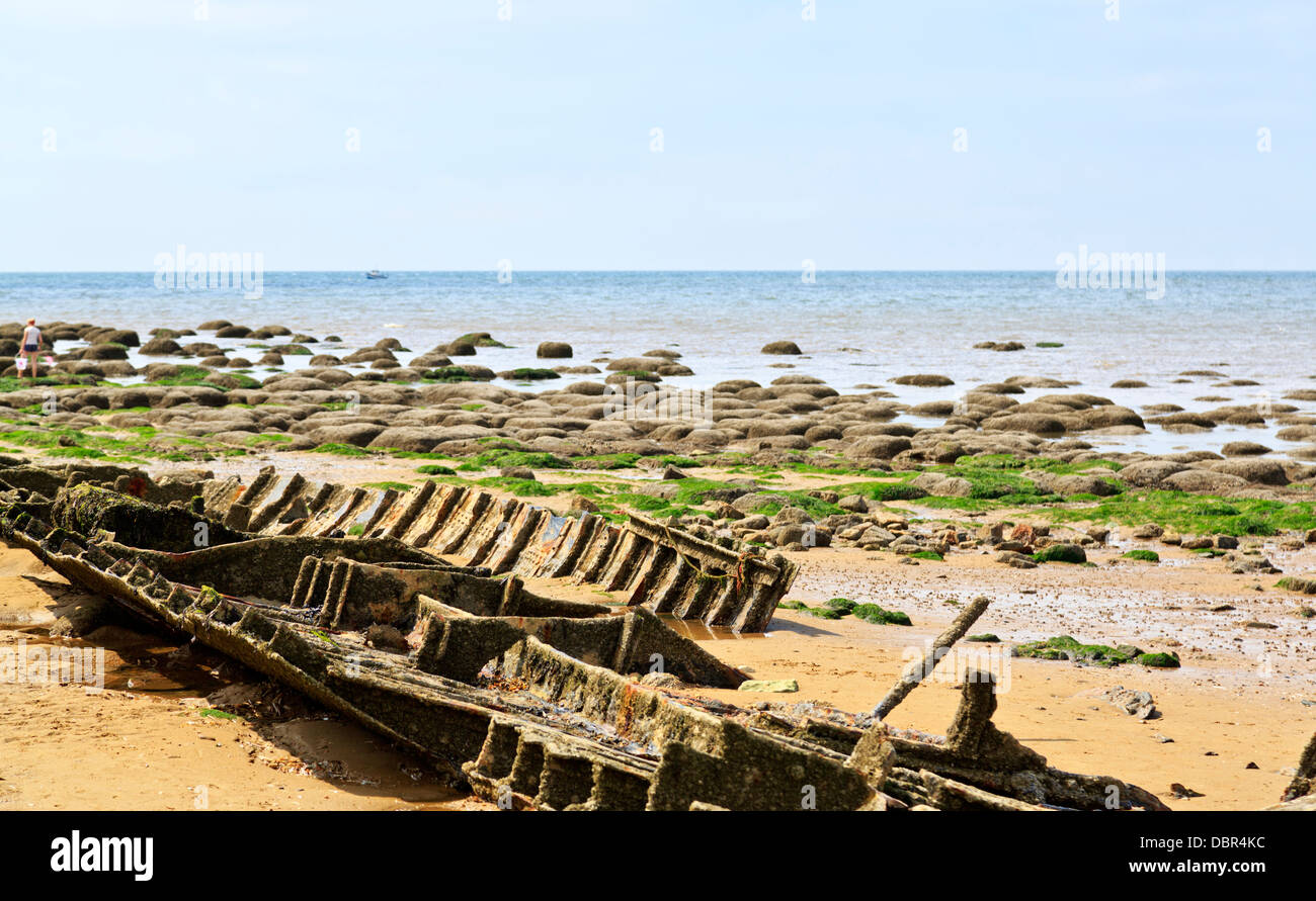 Remains of a wrecked boat at Hunstanton beach, Norfolk, England Stock