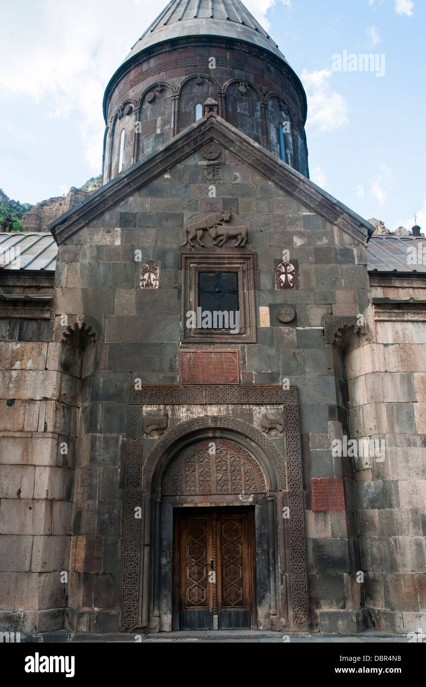 Entrance to Geghard Monastery, Armenia Stock Photo