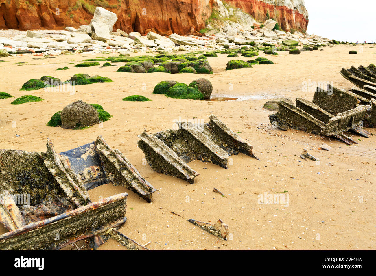 Remains of a wrecked boat at Hunstanton beach, Norfolk, England Stock