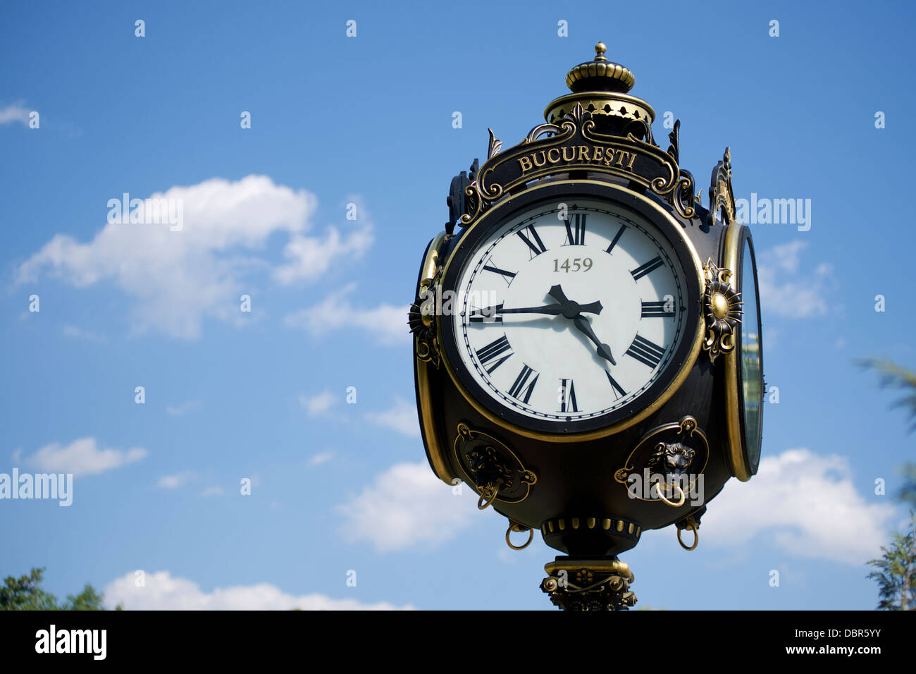 Clock in the Romanian capital city of Bucharest Stock Photo Alamy