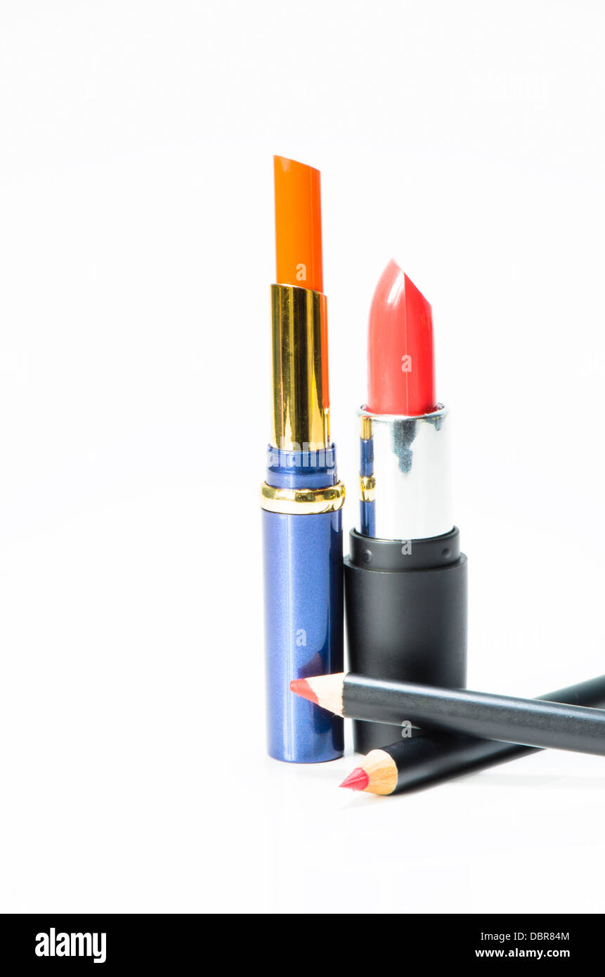 Makeup collection on white background Stock Photo