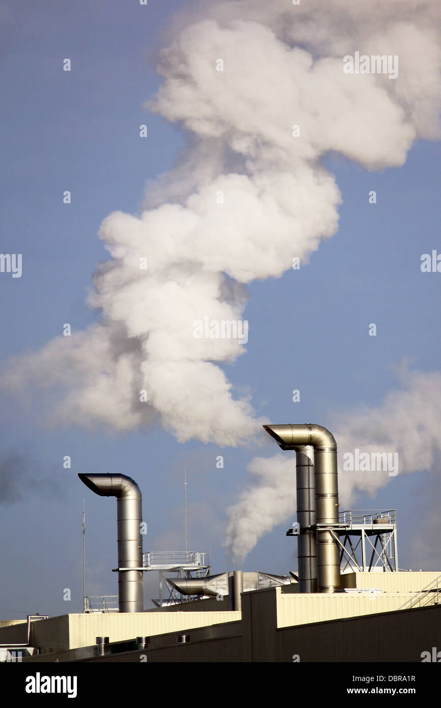 Polluting smoke leaving the chimney of a factory for a productive industry Stock Photo