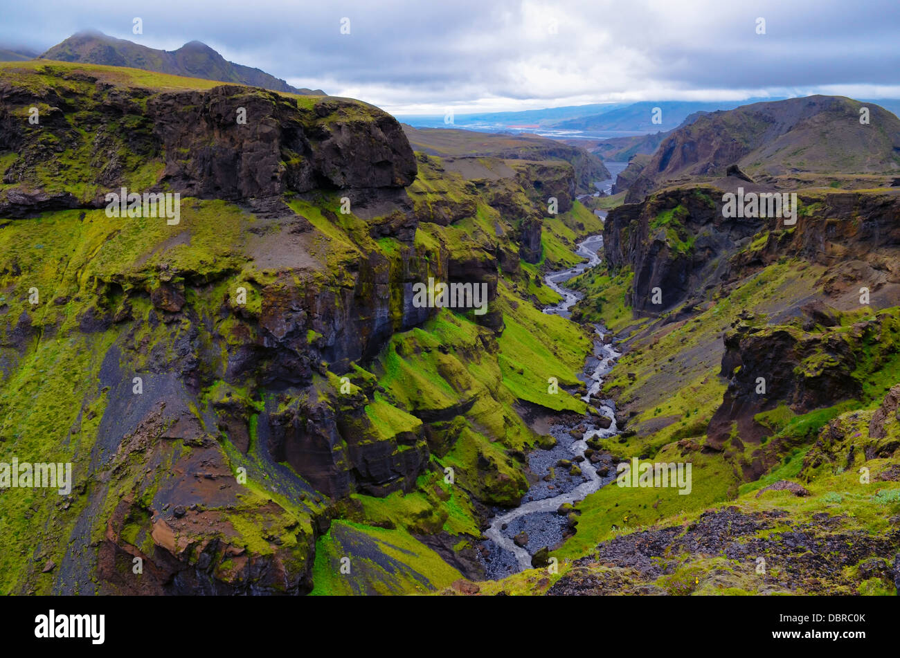 Thorsmork mountains canyon and river, near Skogar, Iceland Stock Photo