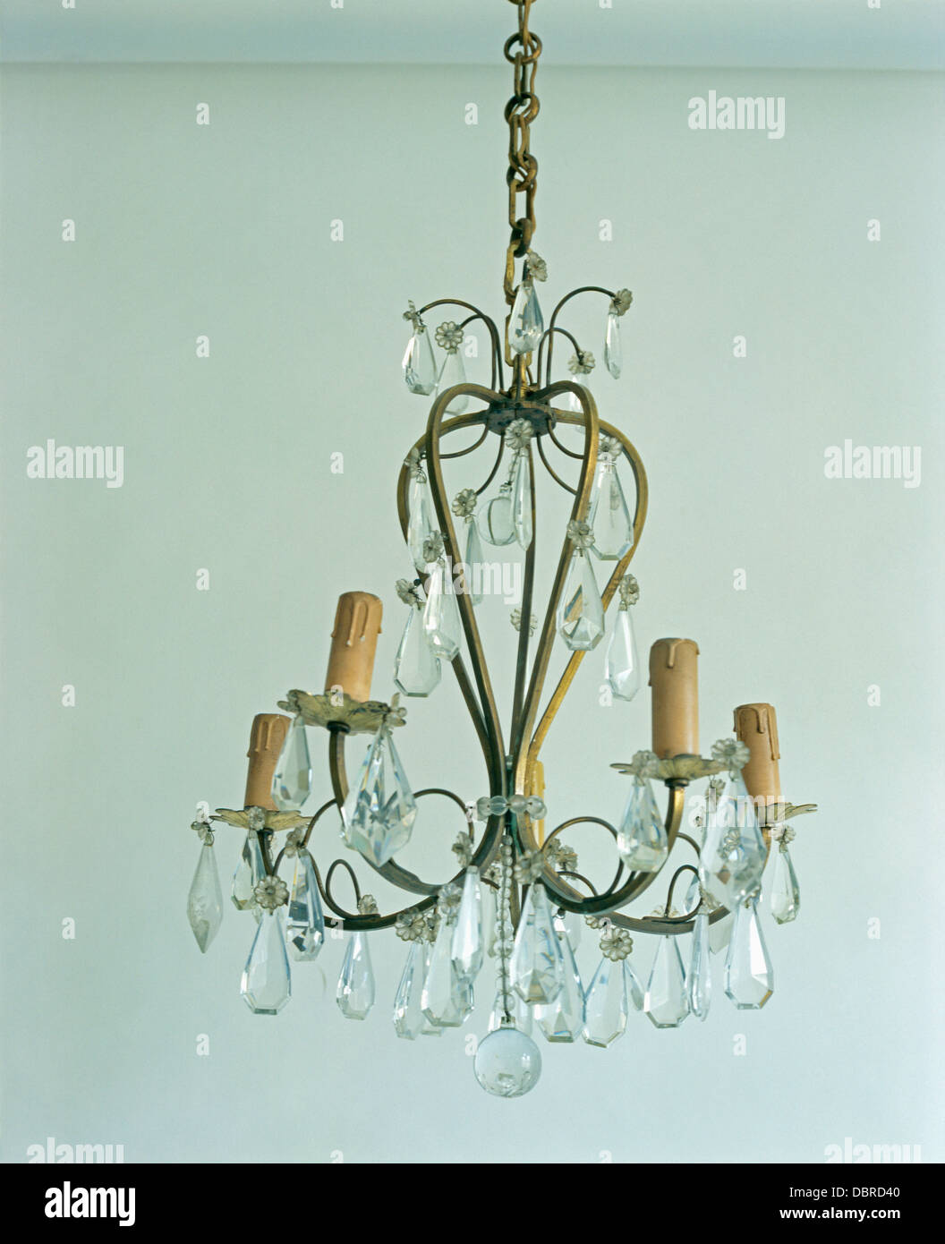 Closeup of candle chandelier with glass droplets Stock Photo Alamy