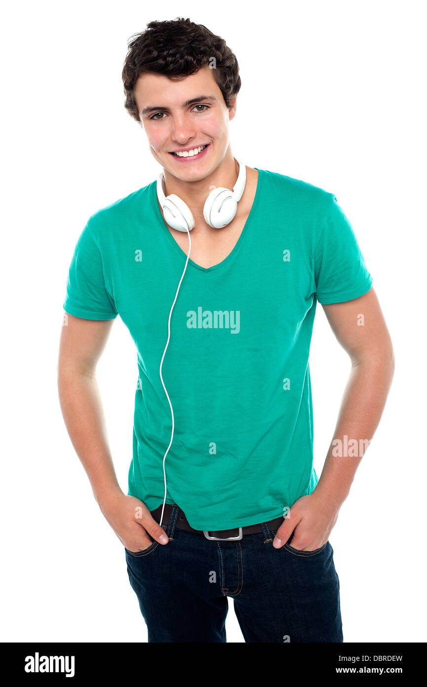 Cool trendy teenager boy with headphones around his neck Stock Photo