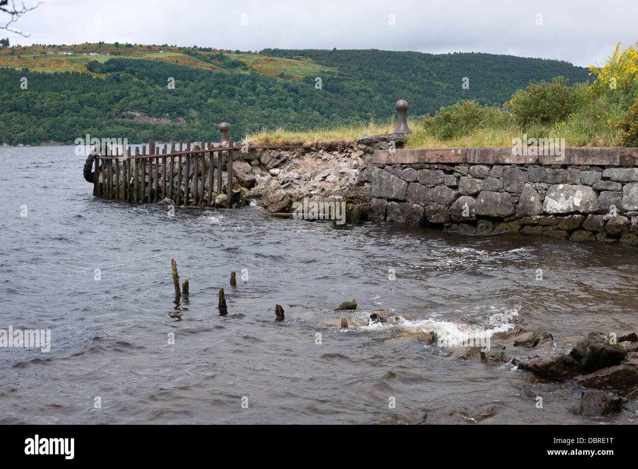 Thomas Telford pier and Loch Ness viewed from the shore at Inverfarigaig Scotland Stock Photo