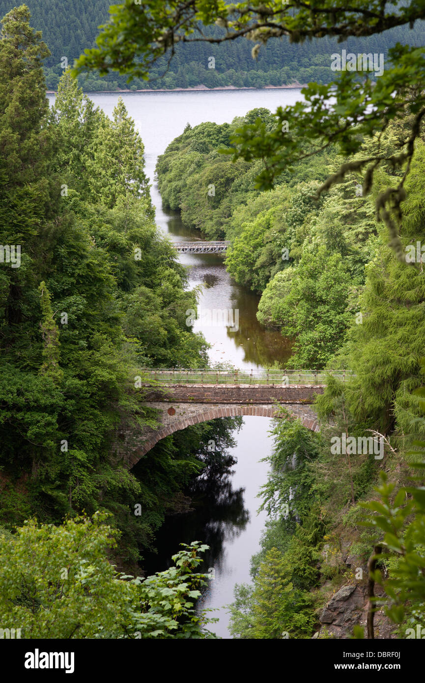 View of the two bridges over the river at Foyers where it joins the