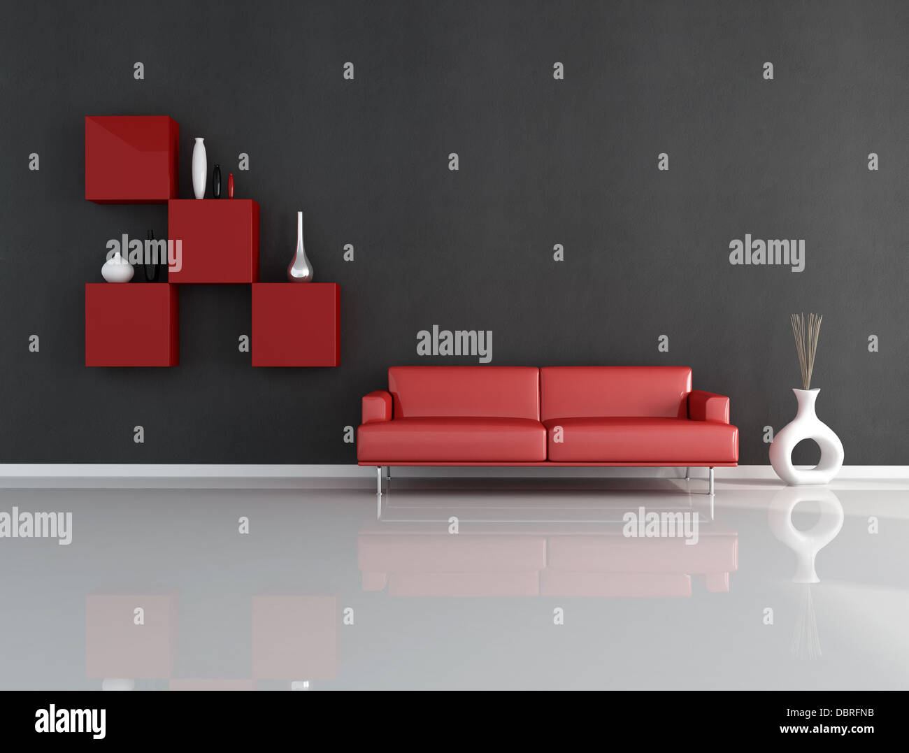 minimalist red and black lounge rendering Stock Photo Alamy