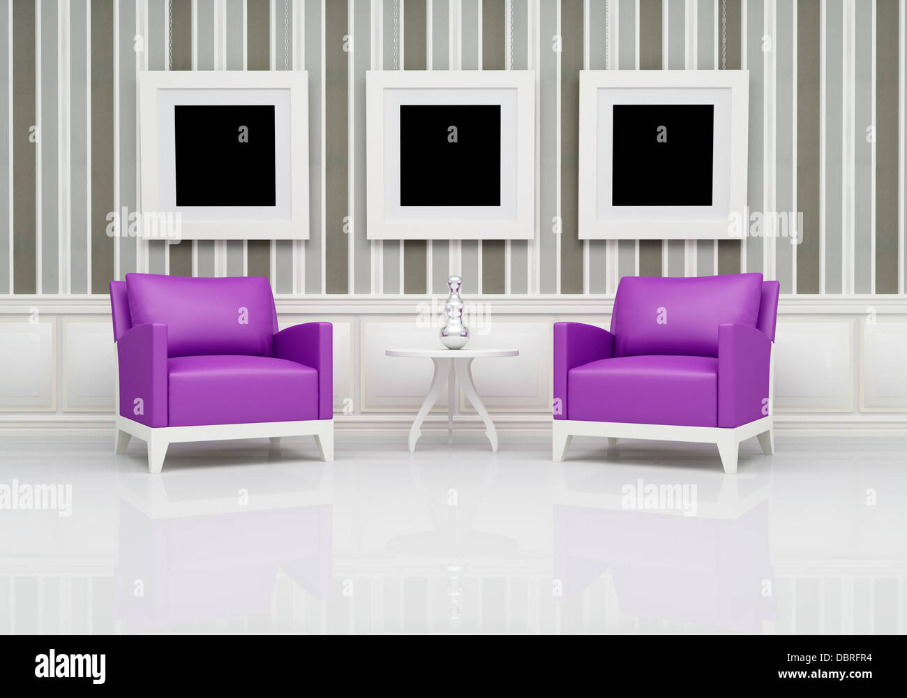 Vintage living room with two purple armchair - rendering Stock Photo ...