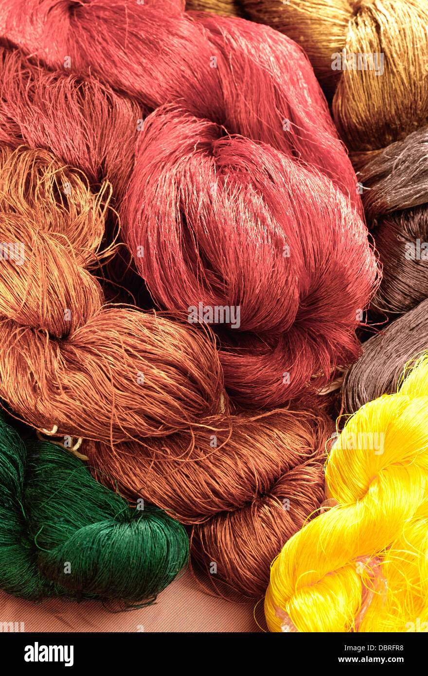 Colorful of raw silk threads Stock Photo