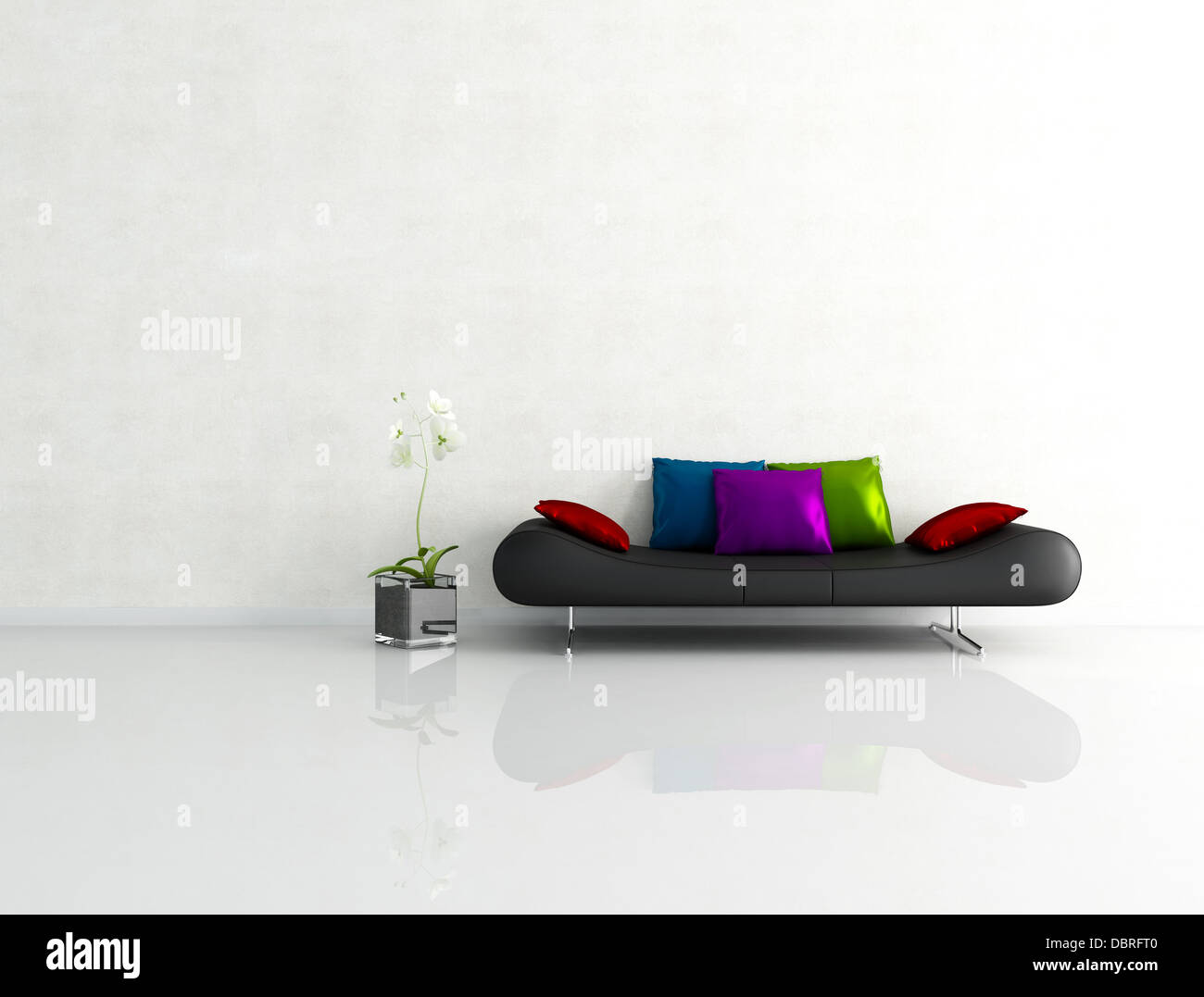 Minimalist living room with elegant couch rendering Stock Photo Alamy
