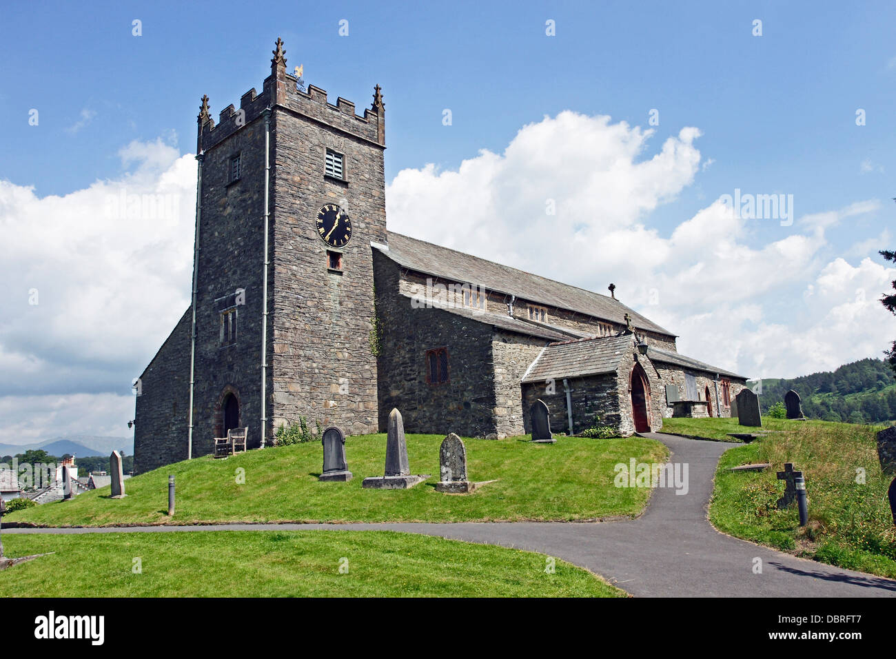 St Michael's Parish Church in Hawkshead, in the Lake District, in Cumbria. Stock Photo