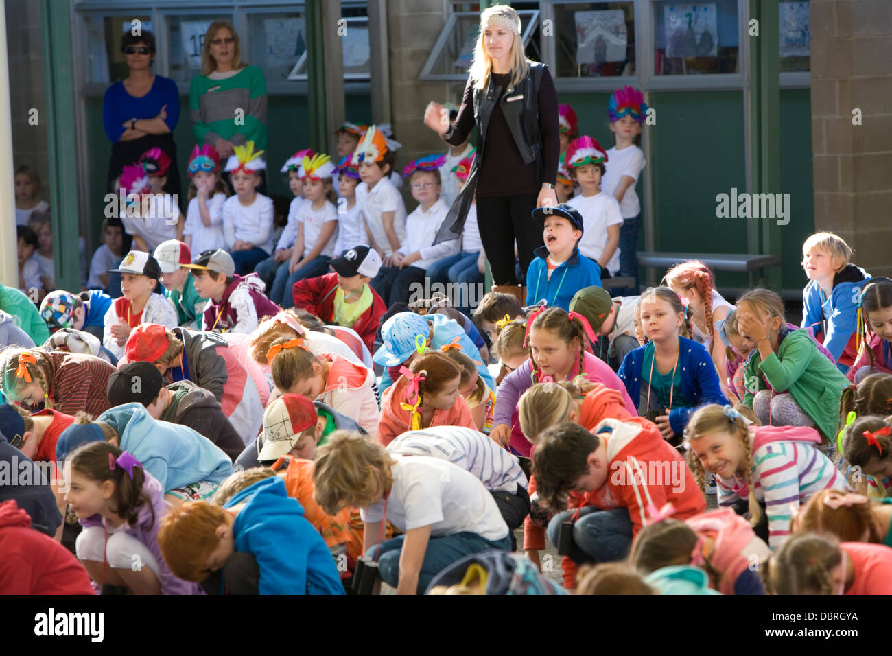 pupils at an australian primary school perform art and dance at their annual open day for parents,sydney,australia Stock Photo