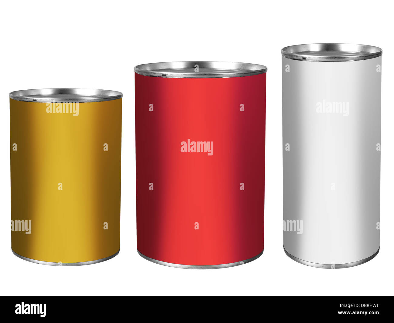 Assorted tin cans, metallic effect Stock Photo Alamy