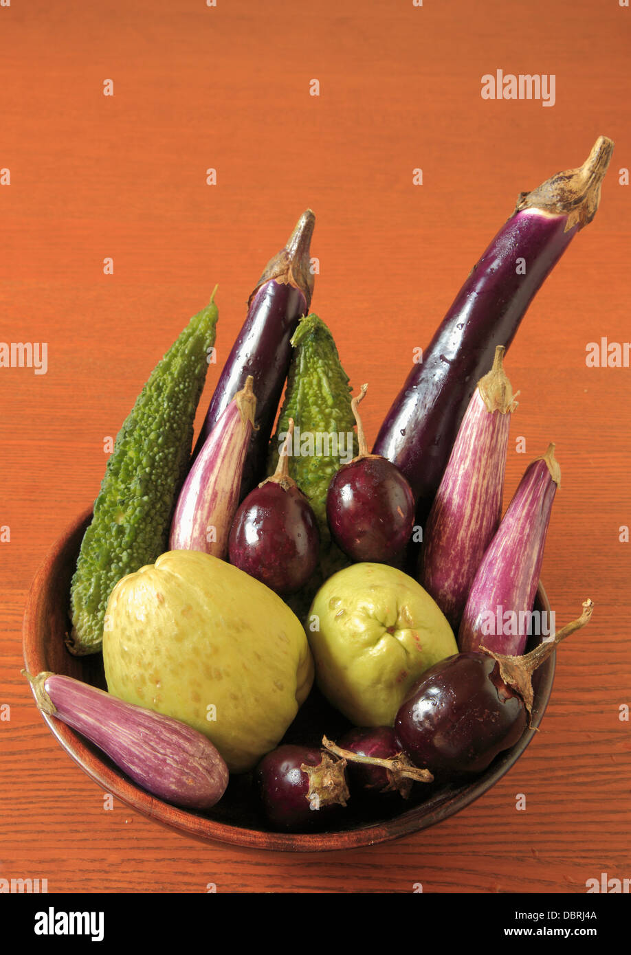 Vegetables, eggplant, chinese eggplant, bitter gourd, chayote Stock