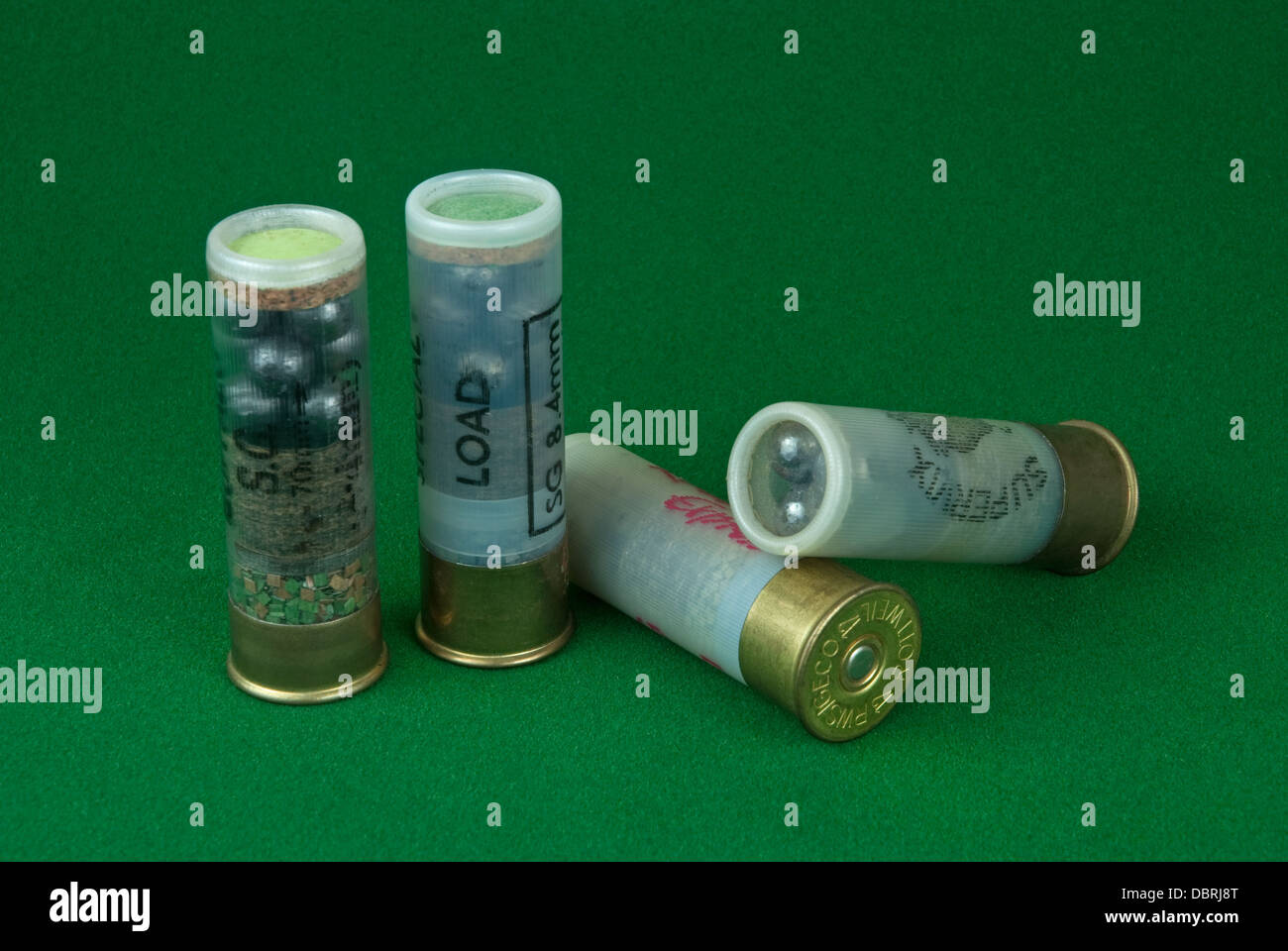 A selection of modern 12 bore large shot shotgun cartridges Stock Photo