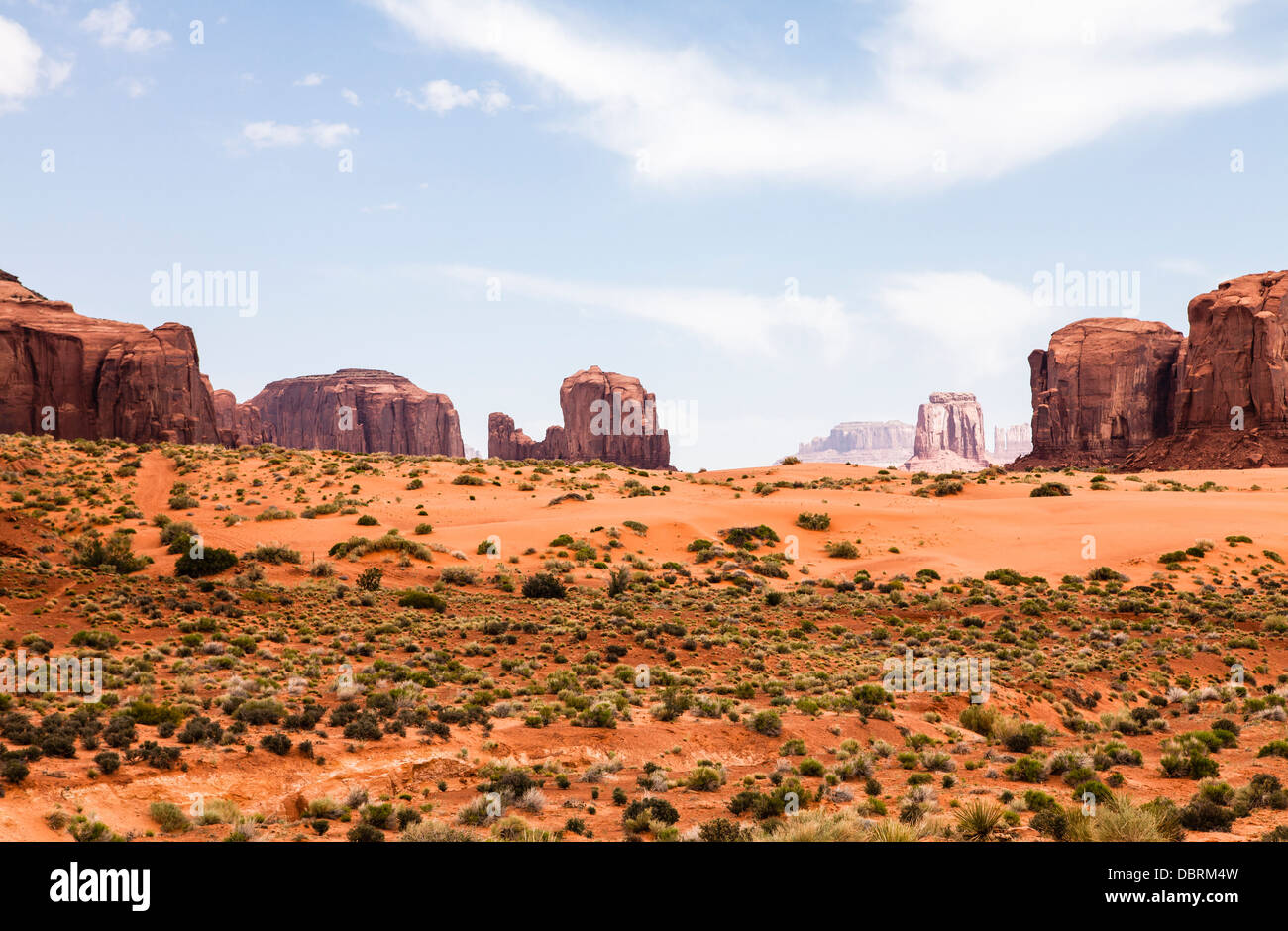 Monument Valley mesa on the red and arid Colorado Plateau desert, straddling the Arizona-Utah state line, South West USA Stock Photo