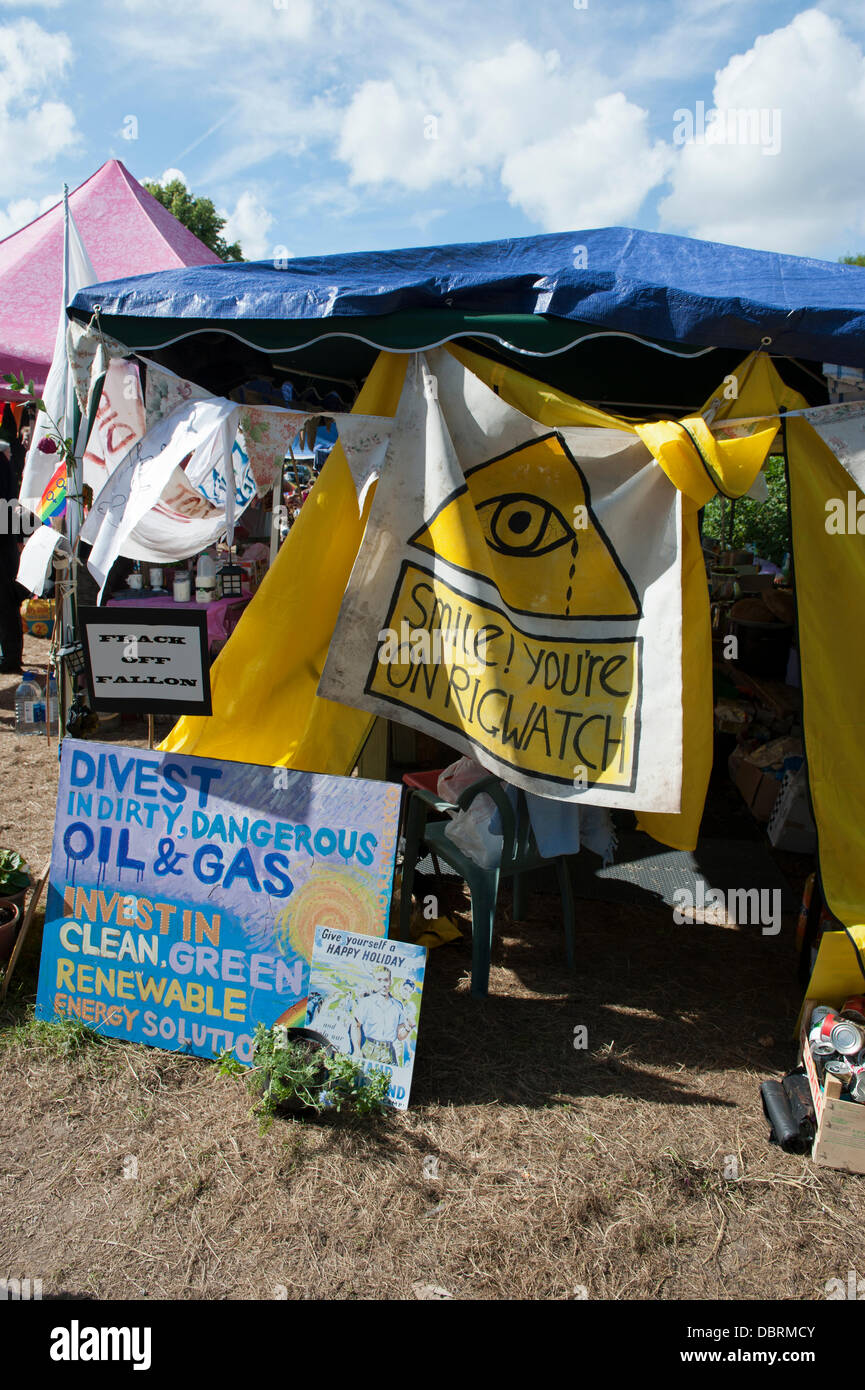 Balcombe, West Sussex, UK. 03rd Aug, 2013. Protest banners and tent against Fracking and Cuadrilla's exploratory drilling for oil and gas in Balcombe, Sussex, Credit:  Prixnews/Alamy Live News Stock Photo