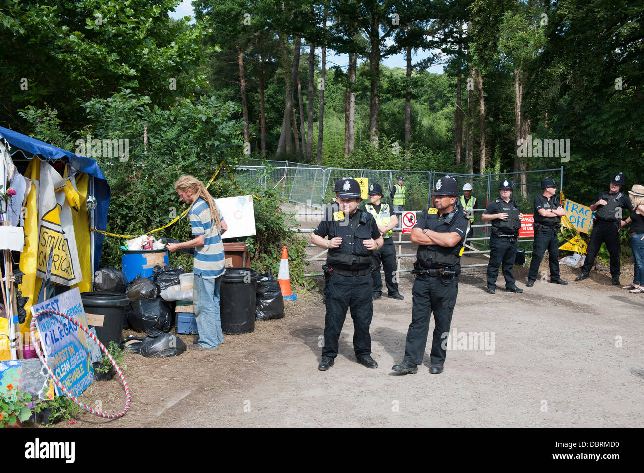 Balcombe, West Sussex, UK. 03rd Aug, 2013. Police outside entrance of Cuadrilla's exploratory drilling for oil and gas in Balcombe, Sussex, Credit:  Prixnews/Alamy Live News Stock Photo