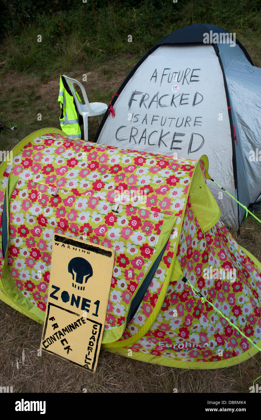 Balcombe, West Sussex, UK. 03rd Aug, 2013. Protest tent with slogans against Fracking and Cuadrilla's exploratory drilling for oil and gas in Balcombe Sussex. Credit:  Prixnews/Alamy Live News Stock Photo