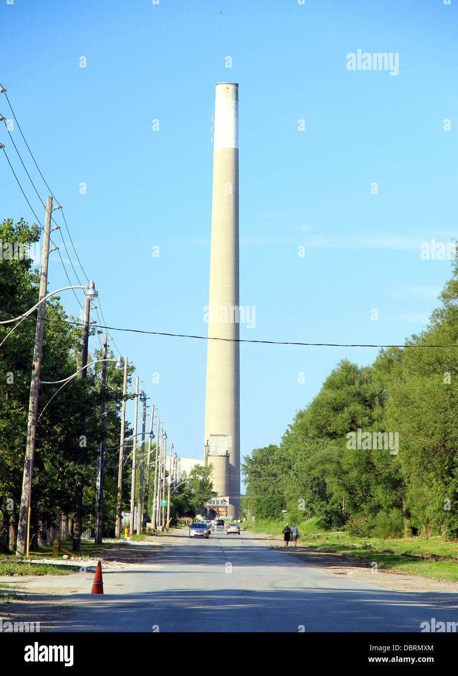 Industrial chimney at the commercial port in Toronto, Canada Stock