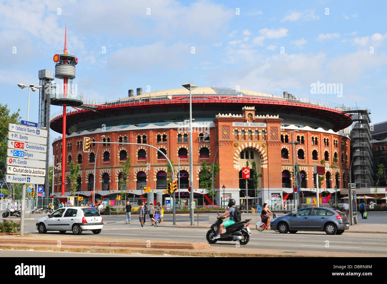 View of the famous Placa d'Espanya, one of Barcelona's most important squares. Stock Photo