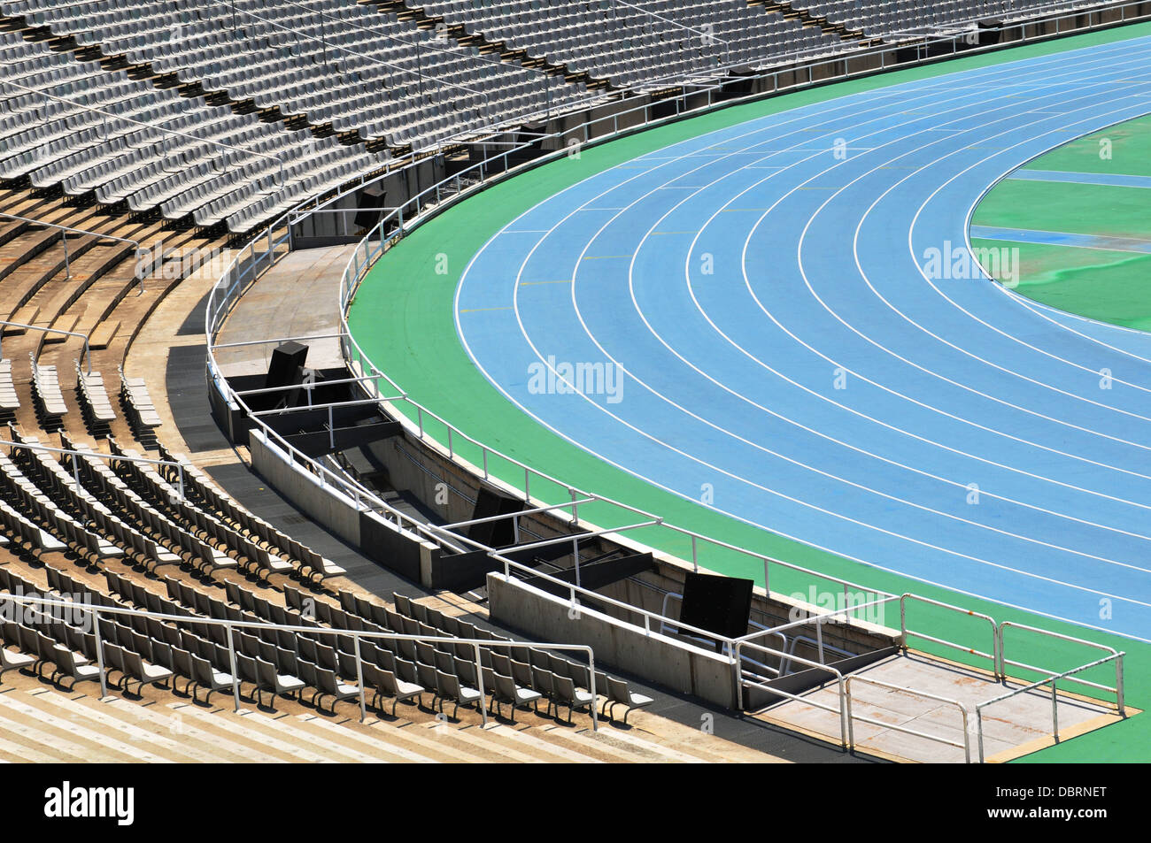 Abstract detail of sport arena with blue running tracks Stock Photo - Alamy