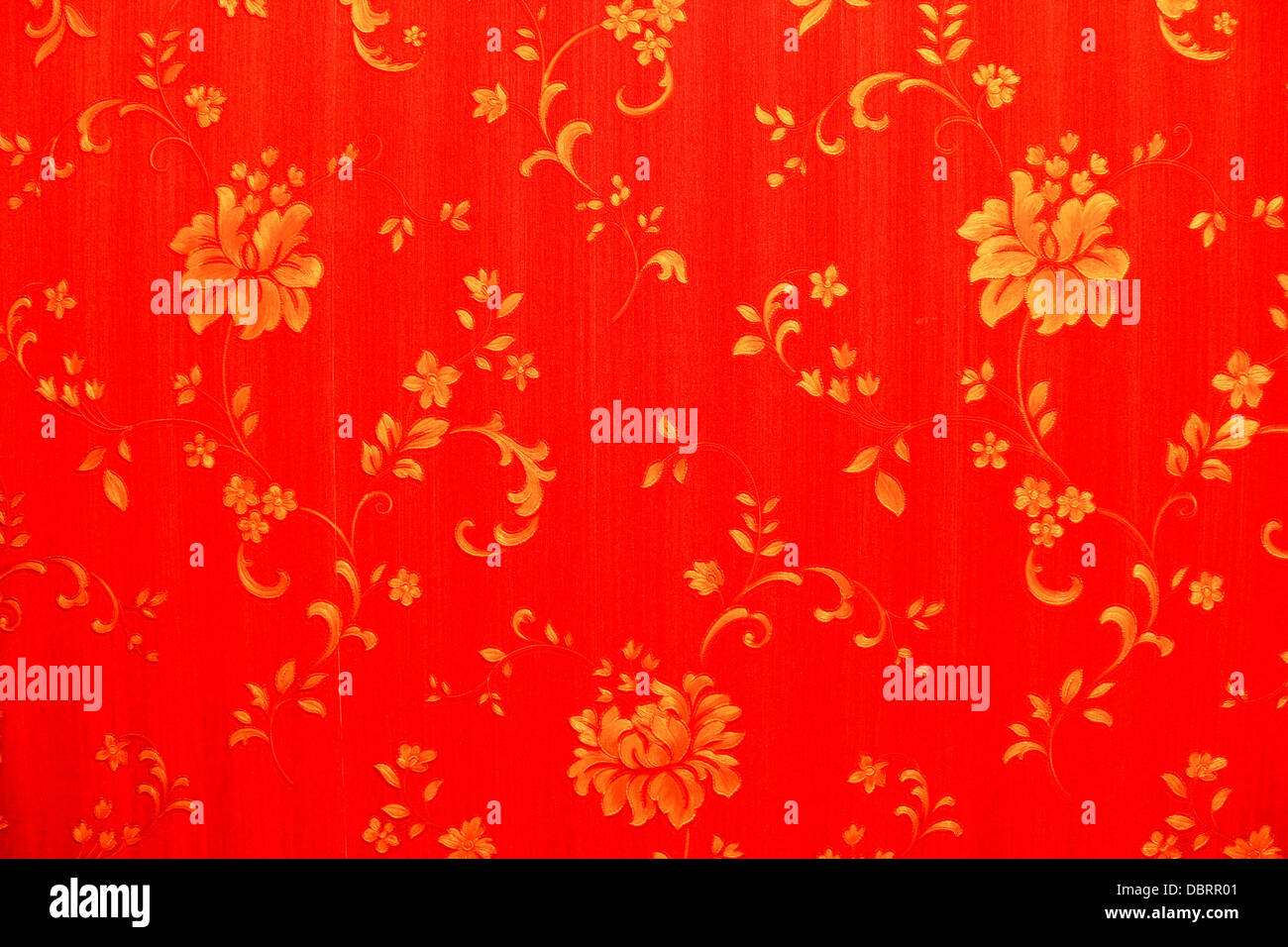 the image of red abstract background with golden flowers Stock Photo