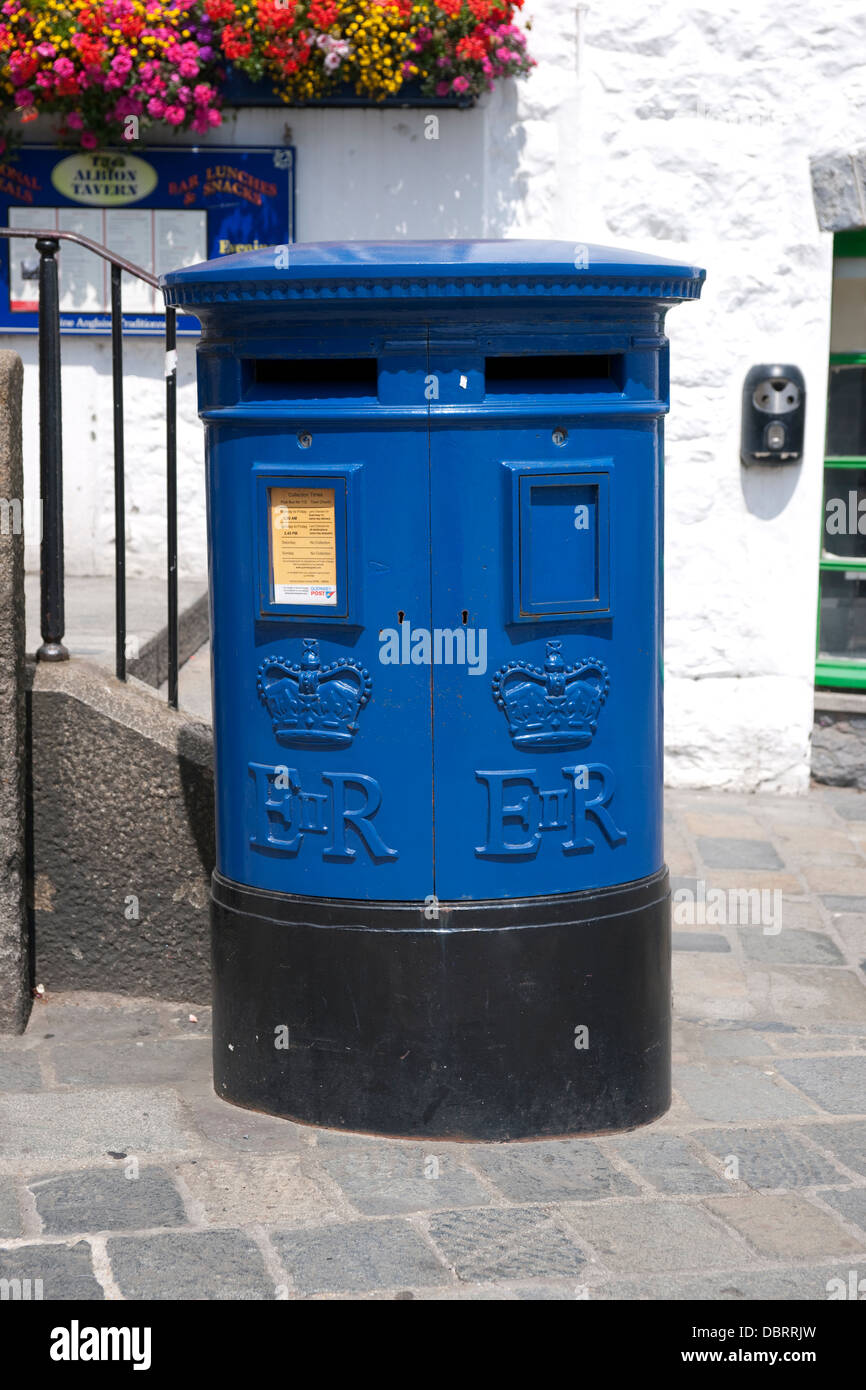 Blue Post Box in St Peter Port Guernsey Stock Photo Alamy